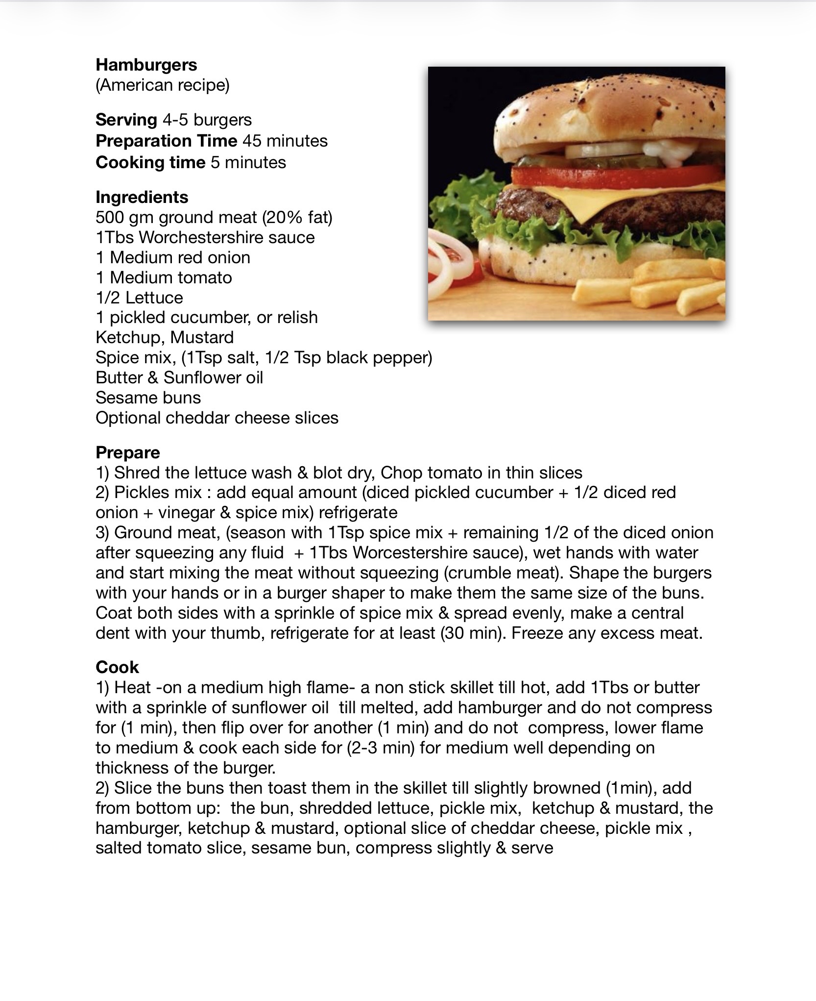 Recipe for Hamburger - Dr. Cook