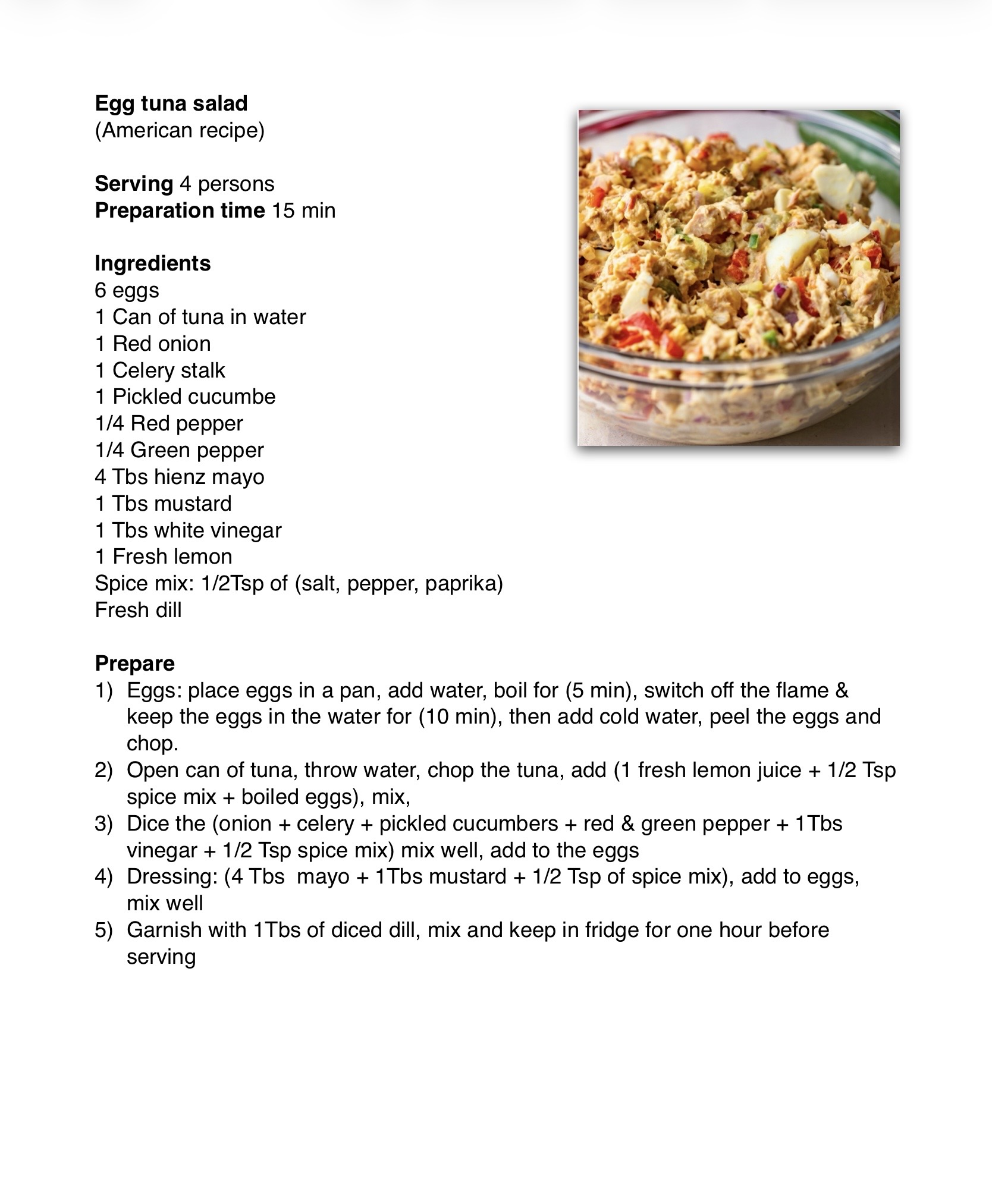 Recipe for Egg tuna salad - Dr. Cook