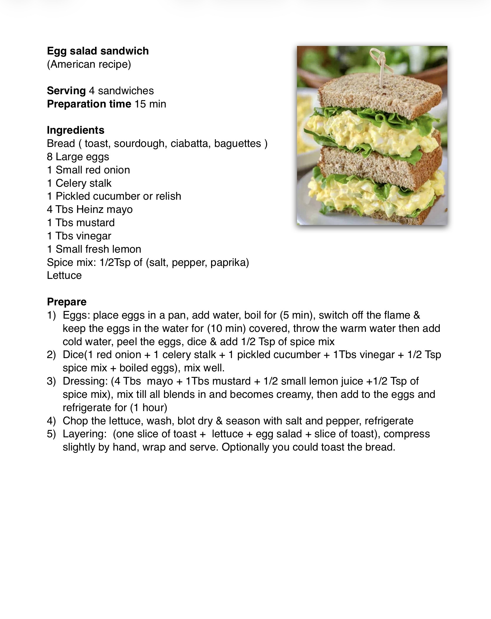 Recipe for Egg salad sandwich - Dr. Cook