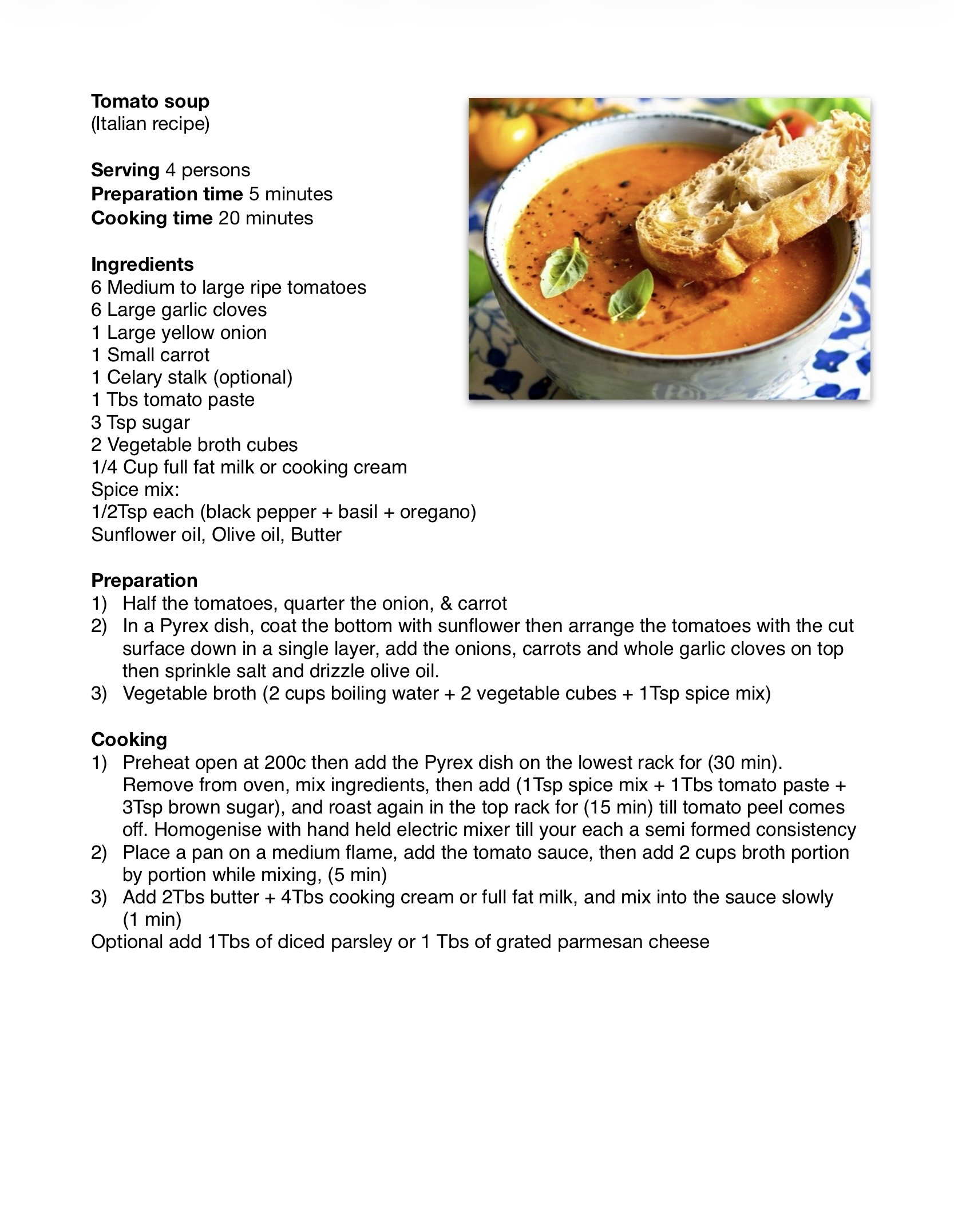 Recipe for Tomato soup - Dr. Cook